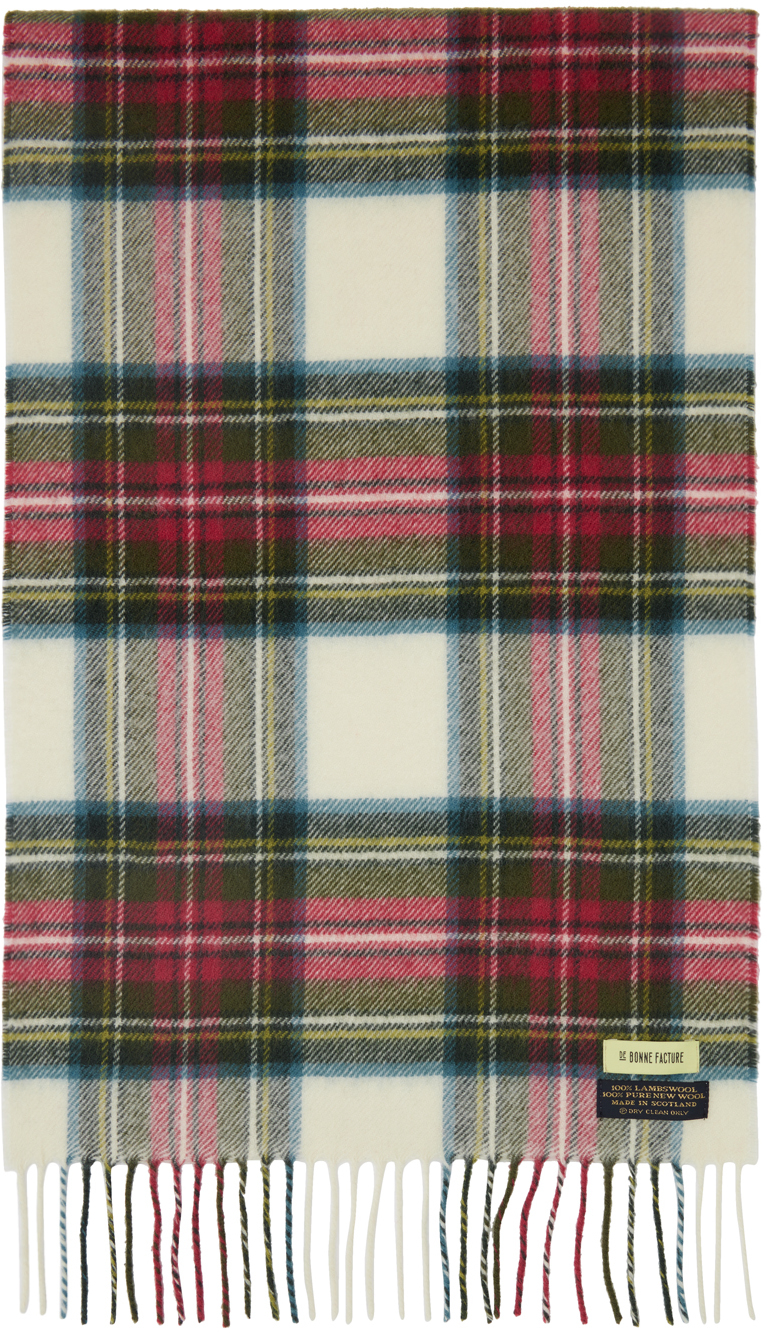 Off-White & Red Tartan Scarf