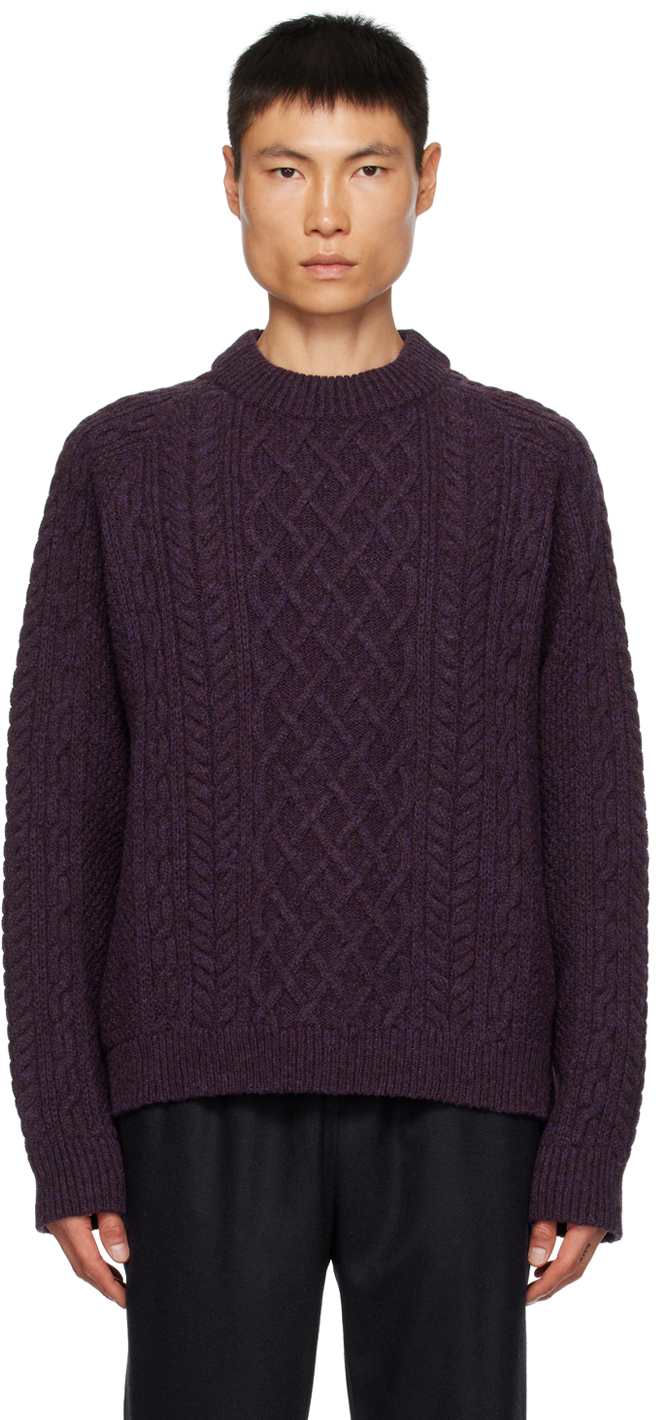 De Bonne Facture Purple Cable Sweater In Blueberry