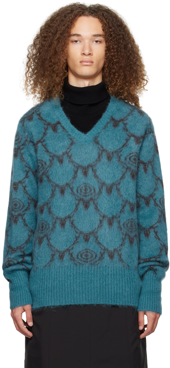 South2 West8 Blue V-neck Sweater In B-blue