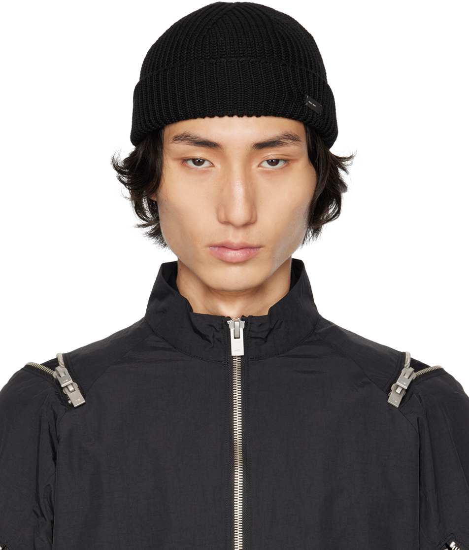 HELIOT EMIL: Black Logo Plate Beanie | SSENSE Canada