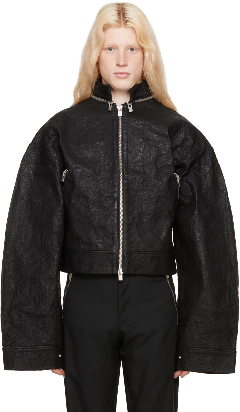 Heliot Emil Black Stiff Faux-leather Jacket In Leather Black