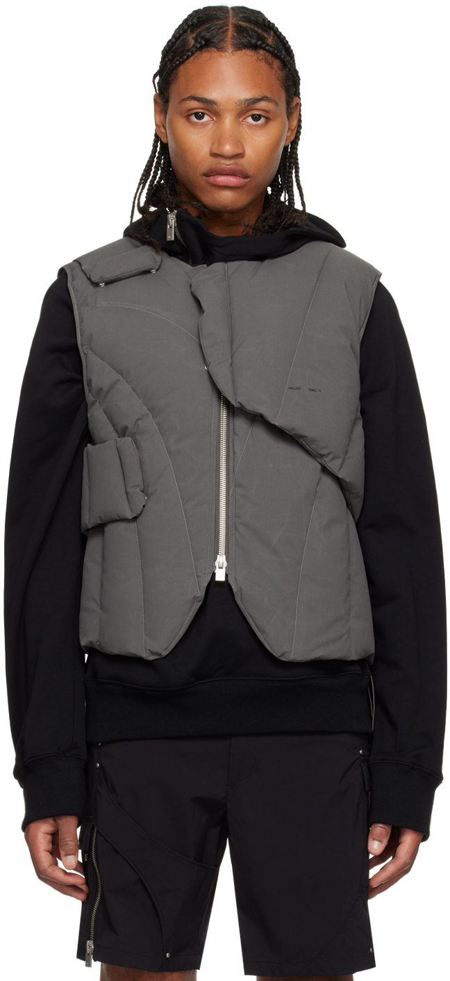 Heliot Emil Gray Layered Down Vest In Grey