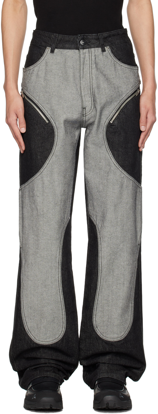 HELIOT EMIL: Black & Gray Reverse Jeans | SSENSE