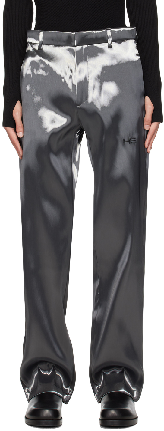 Gray Liquid Metal Trousers by HELIOT EMIL on Sale