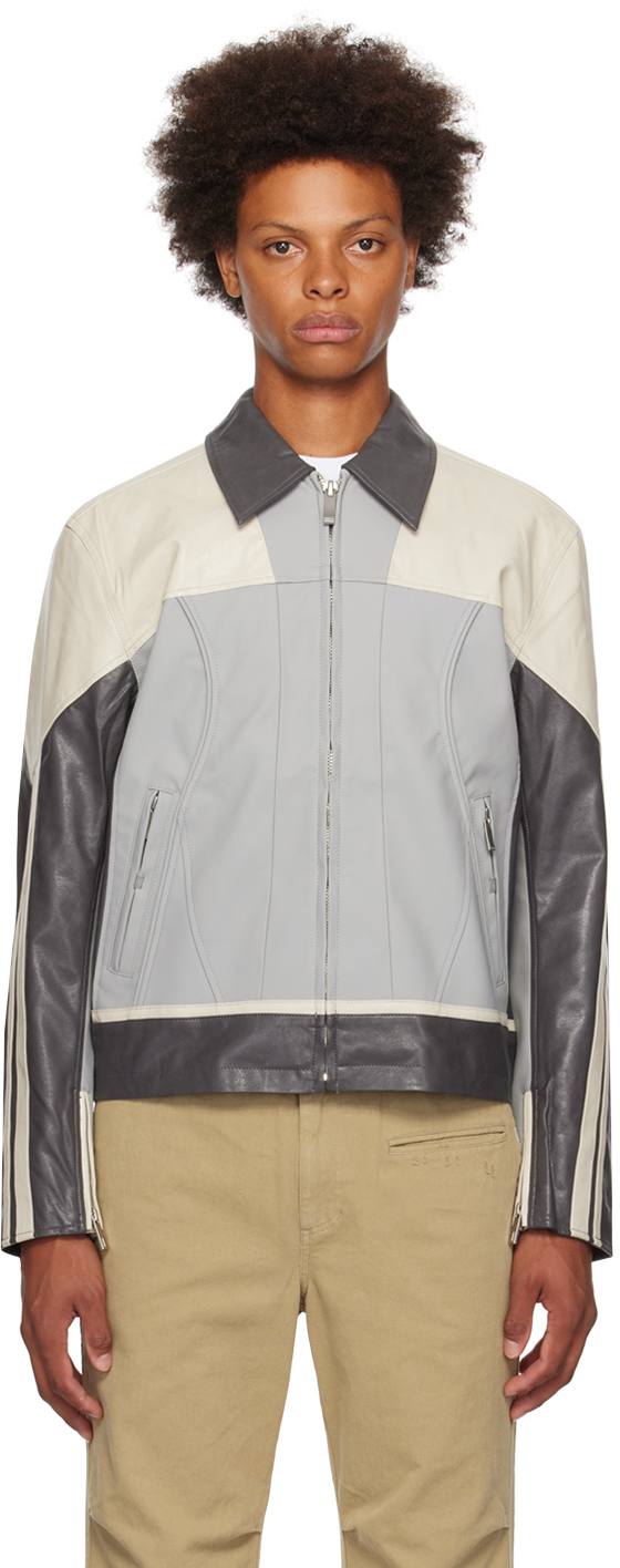 C2h4 Gray Nuage Faux-leather Jacket In Black