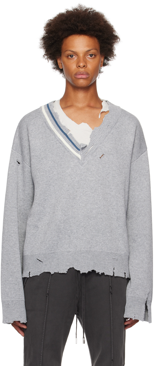C2H4 Gray Distressed Sweater
