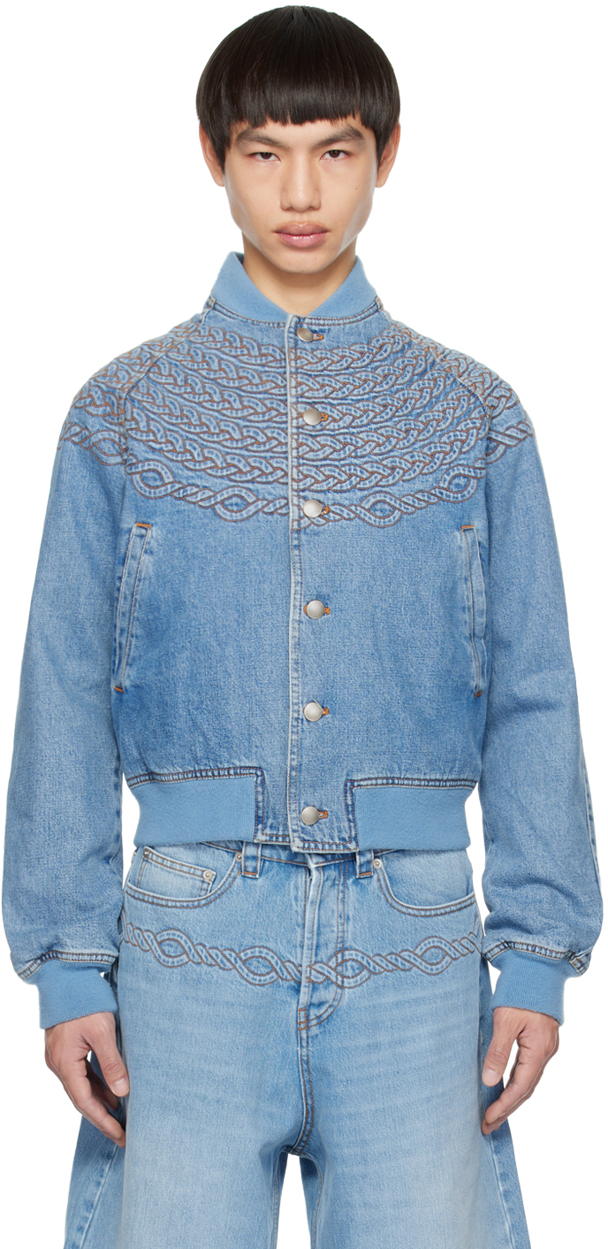 Stefan Cooke: Blue Corded Denim Bomber Jacket | SSENSE Canada