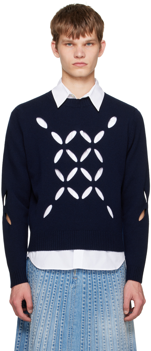 Stefan Cooke Navy Slashed Sweater | ModeSens