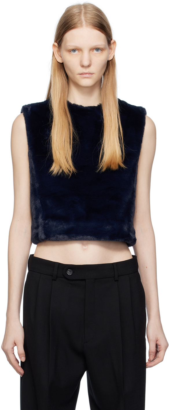 Navy Wasser Faux-Fur Tank Top