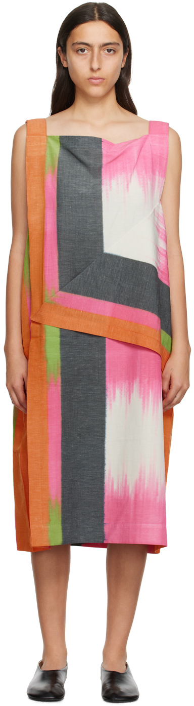 132 5. Issey Miyake Multicolor Light Trails Midi Dress In 29 Pink Mix