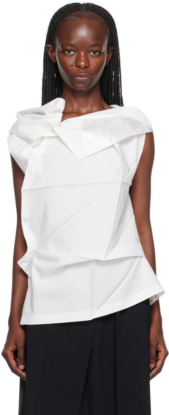 132 5. Issey Miyake White Standard Blouse In 08 White X Silver