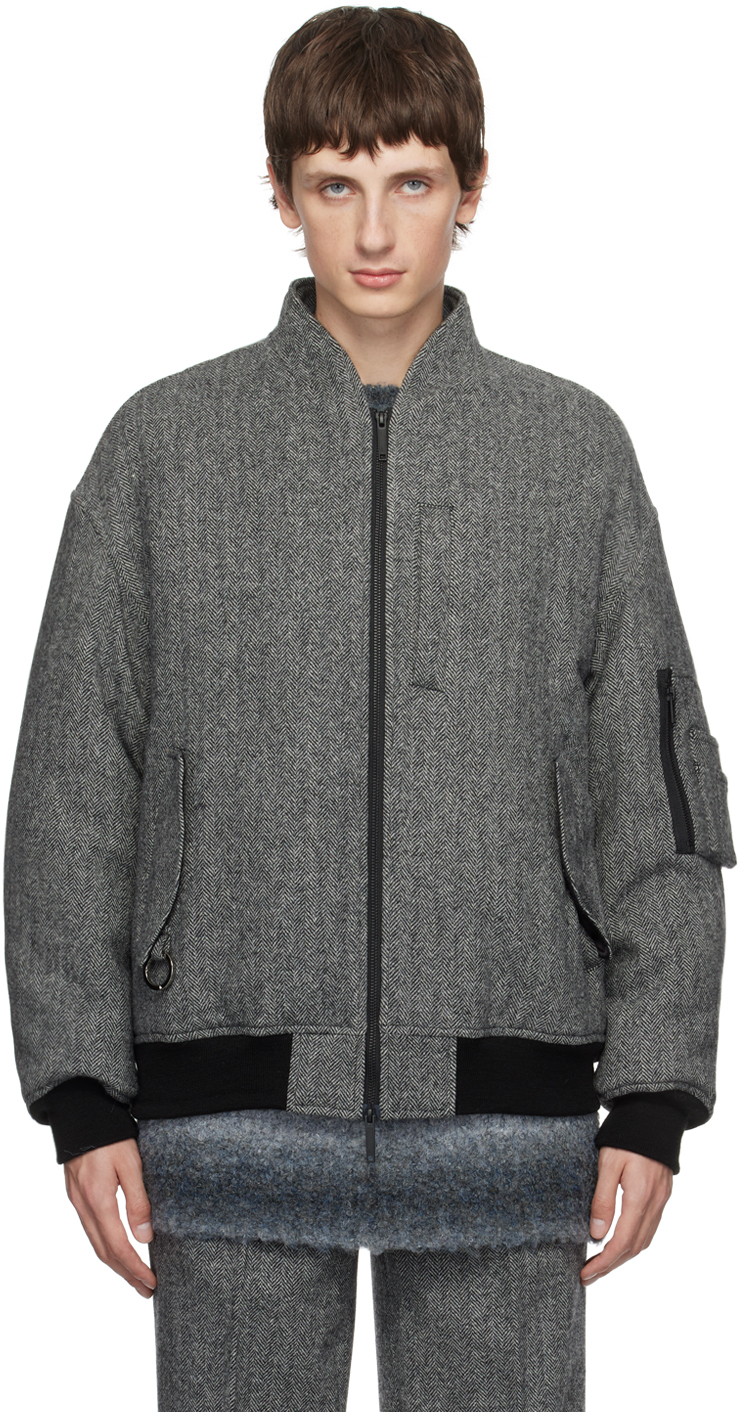 Th Products Gray 3d Collar Bomber Jacket