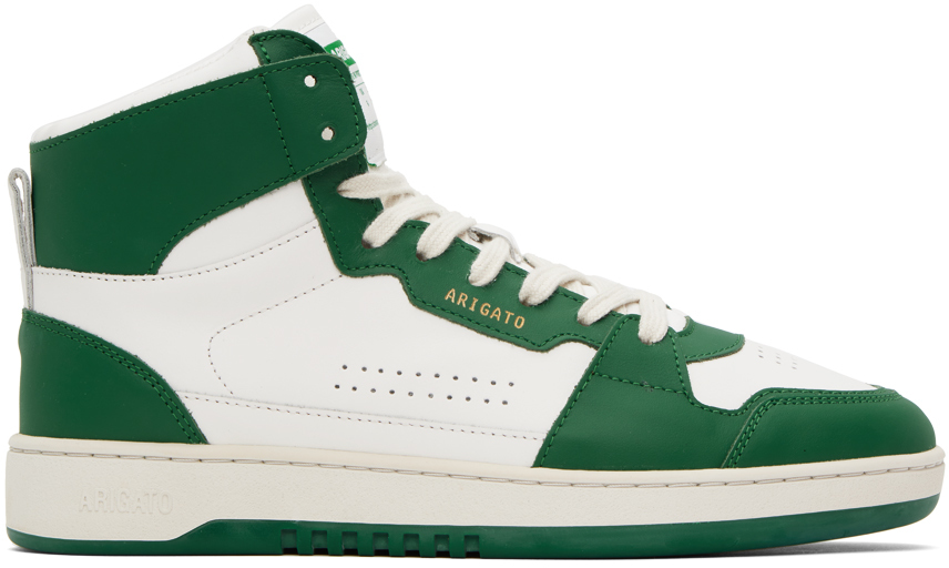 White & Green Dice Hi Sneakers