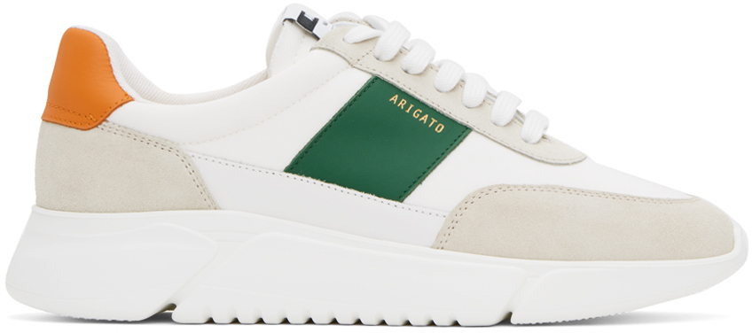 Shop Axel Arigato White Genesis Vintage Sneakers In White/orange/green