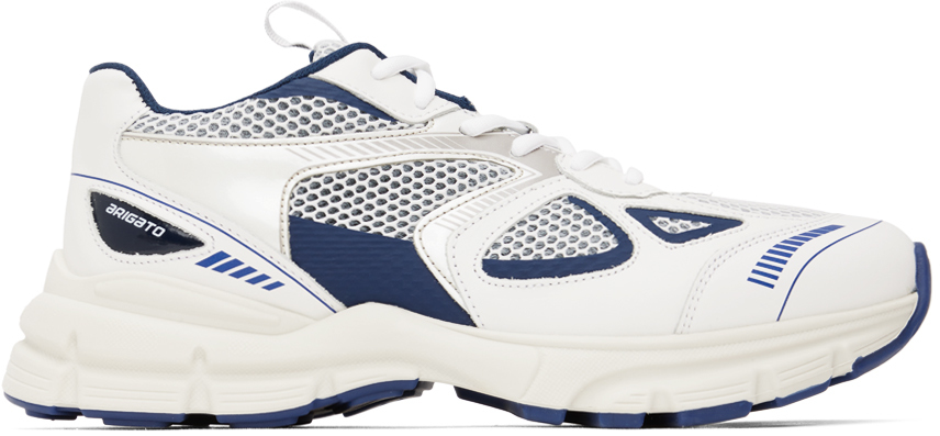 White & Navy Marathon Runner Sneakers by Axel Arigato on Sale