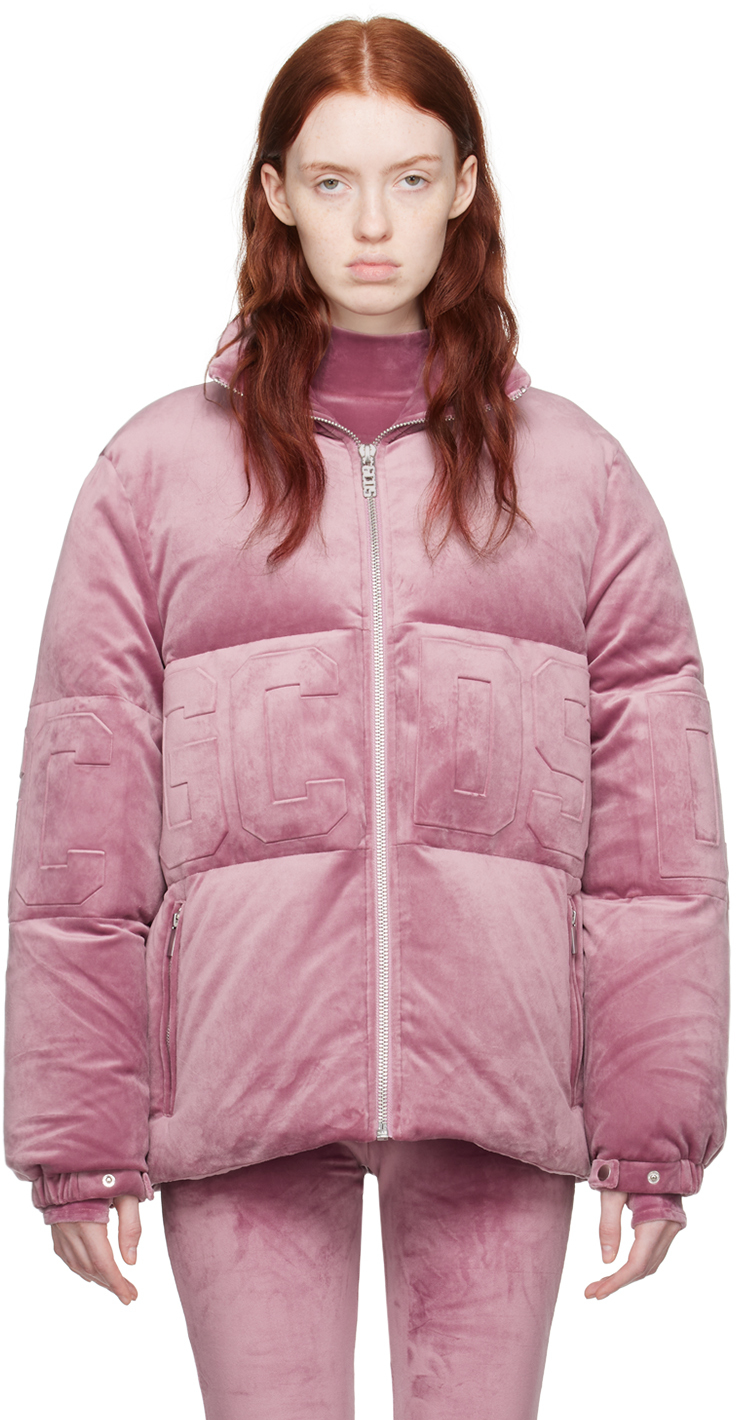 Blouson rose rembourré en duvet à logos gaufrés GCDS en solde