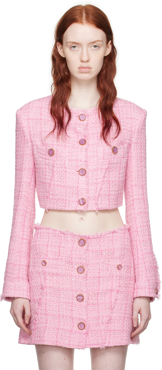 Shop Gcds Pink Cropped Jacket In 06 Pink