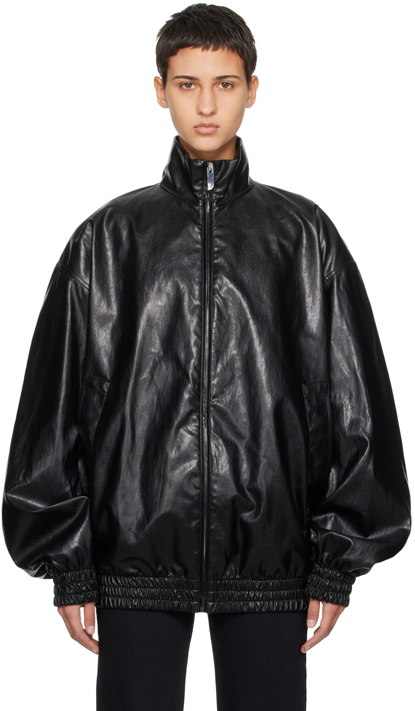 Black Oversized Faux-Leather Jacket