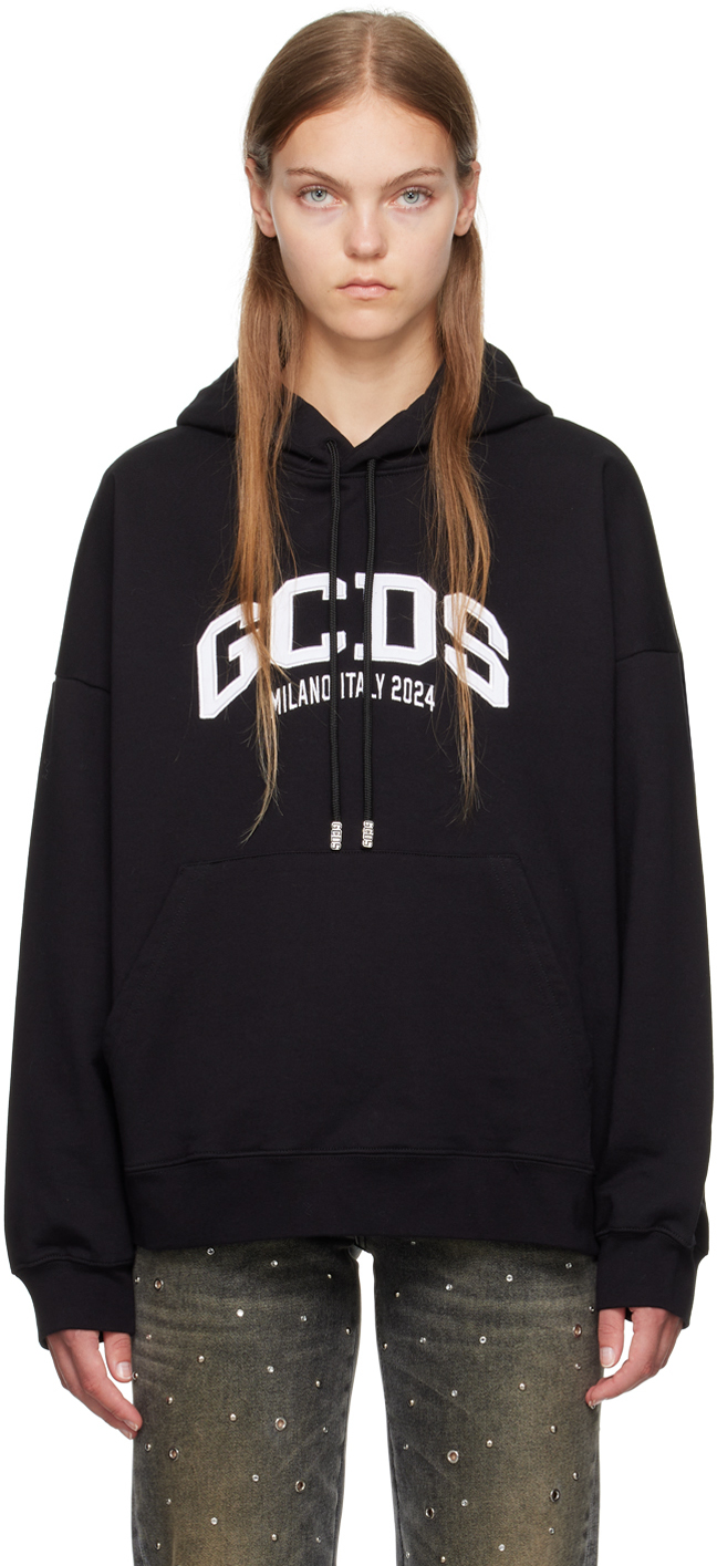GCDS: Black Oversized Hoodie | SSENSE UK