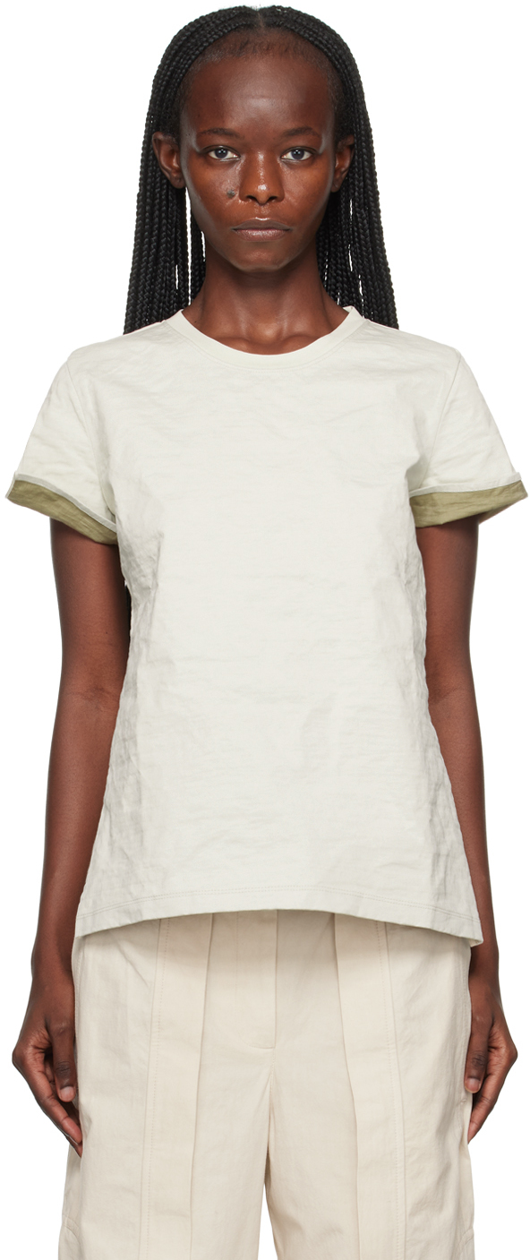 【関税込み】Christopher Esber Tシャツ Off-White & Khaki Nacreous Crushed T-Shirt by Christopher