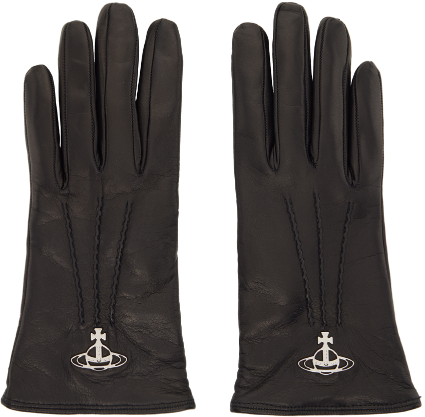 Vivienne Westwood Black Orb Gloves In N401 Black