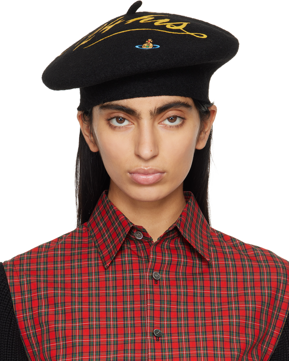 Vivienne Westwood Open 24 Hours Wool Beret Hat In N401 Black