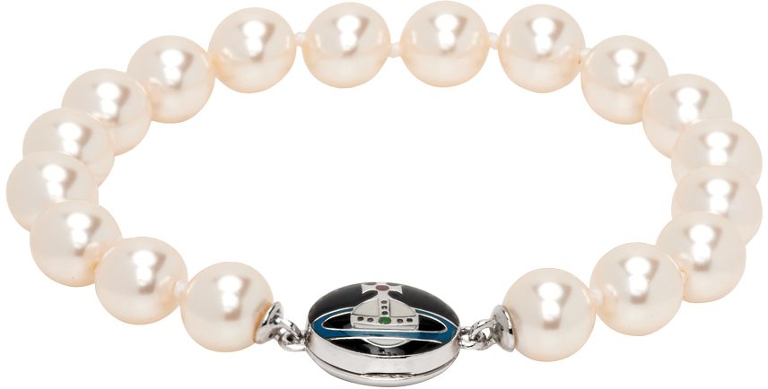 Vivienne Westwood White Loelia Bracelet In P145 Platinum/black