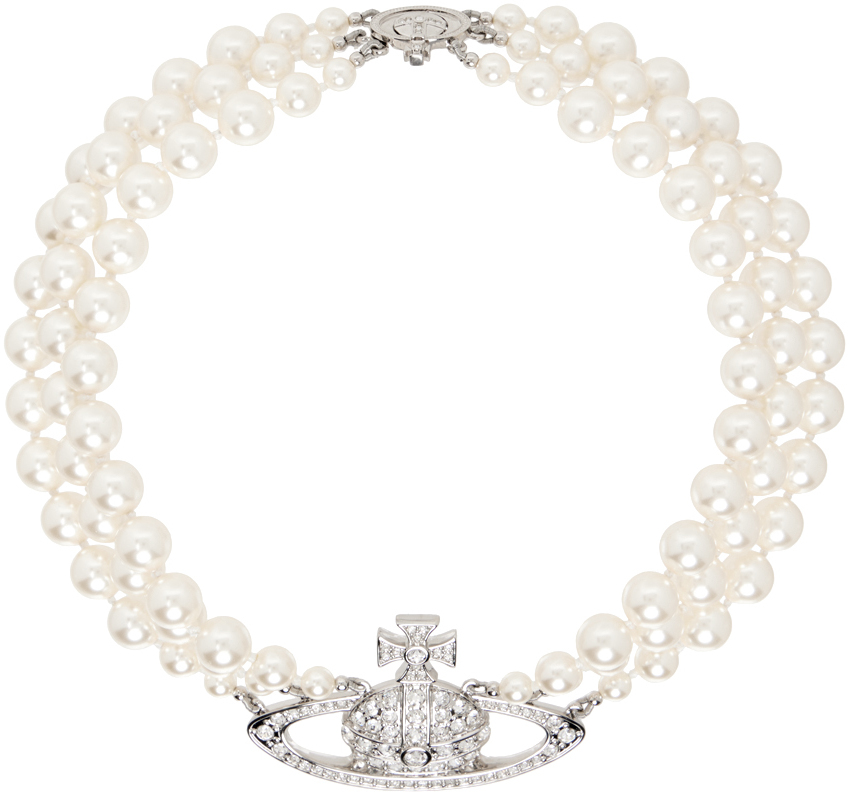 Vivienne Westwood: White Pearl Crystal Necklace | SSENSE
