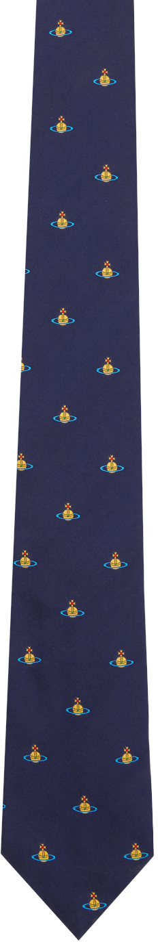 Vivienne Westwood Navy Multi Orb Tie In K410 Navy