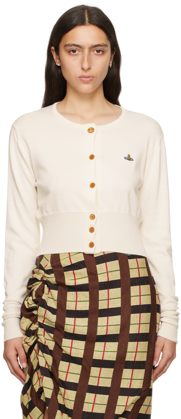 Shop Vivienne Westwood Off-white Bea Cropped Cardigan In A402 Cream