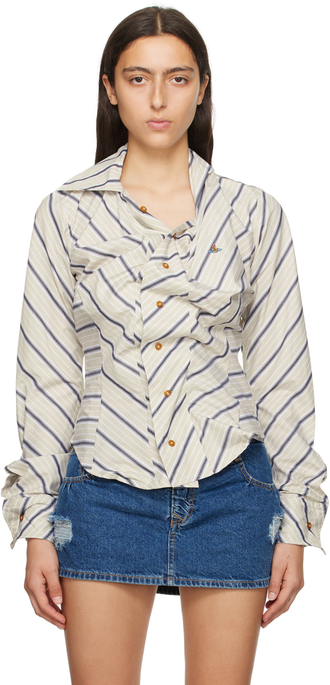 Vivienne Westwood Asymmetric Striped-cotton Shirt In C201 Sage Green