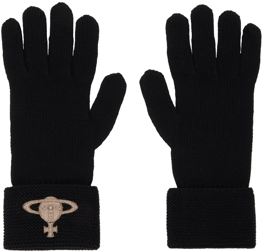 Vivienne Westwood Embroidered Orb Gloves In Black