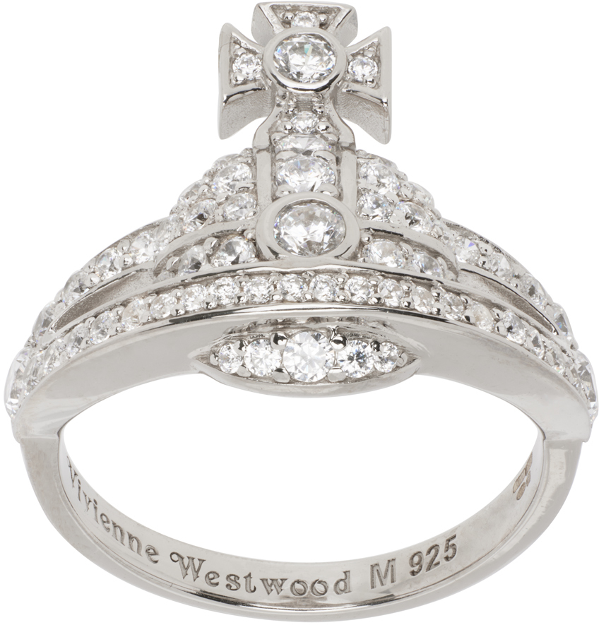 Vivienne Westwood Silver Mini Orb Ring In Platinum / White Cz