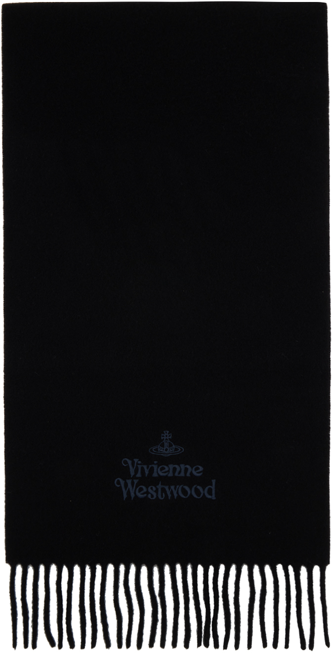 Vivienne Westwood Black Embroidered Scarf In 233-w00q7-n401fp