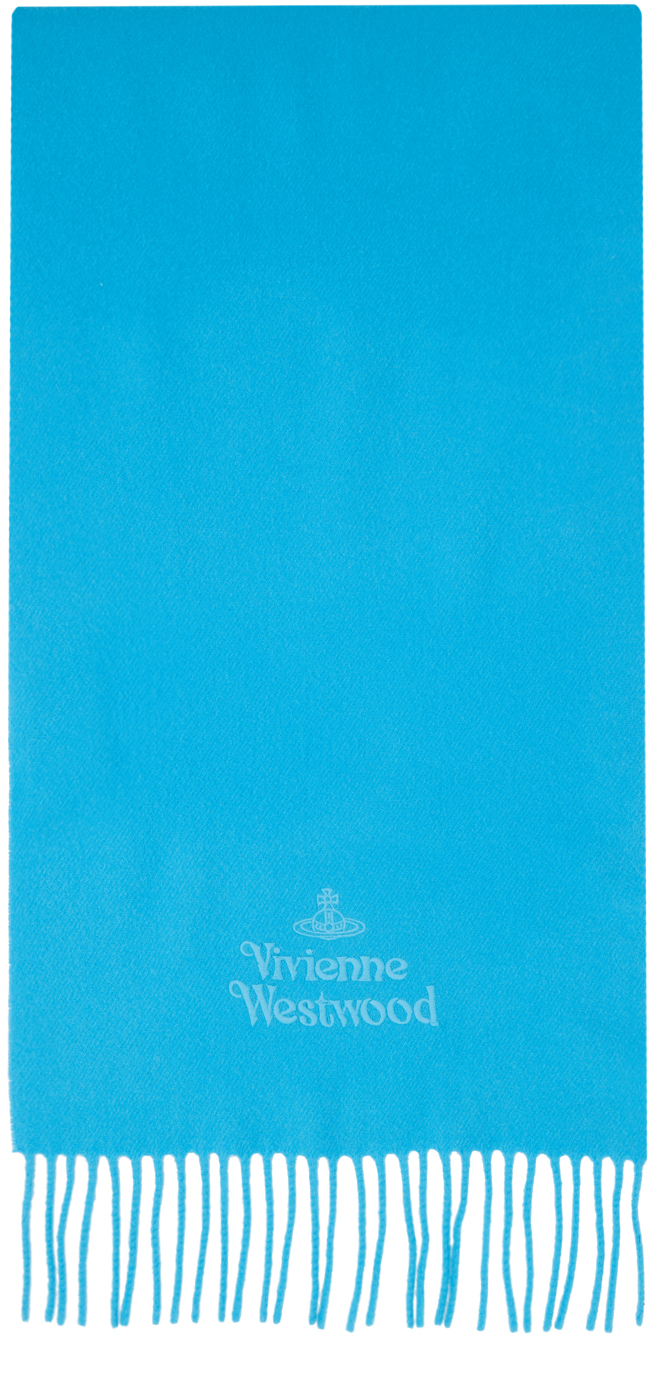 Vivienne Westwood Blue Embroidered Scarf In 233-w00q7-k403fp