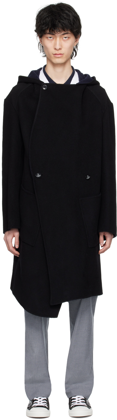 Shop Vivienne Westwood Black & Navy Double-breasted Reversible Coat In 233-w00mk-n202si