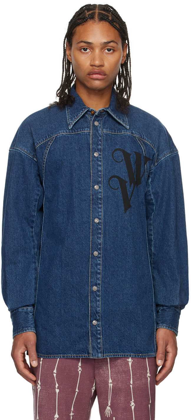 Vivienne Westwood Logo Printed Cotton Overshirt in Blue