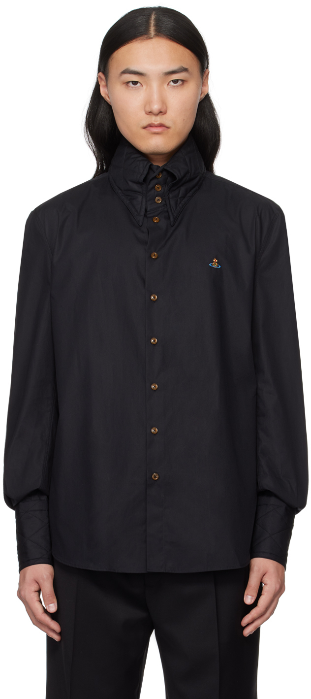 Vivienne Westwood Black Big Collar Shirt In 233-w009q-a401bs