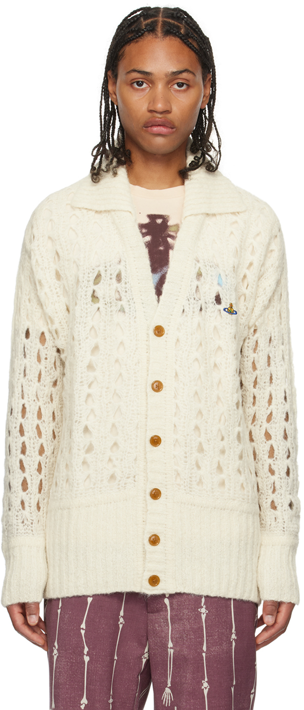 Off-White Spread Collar Cardigan by Vivienne Westwood on Sale