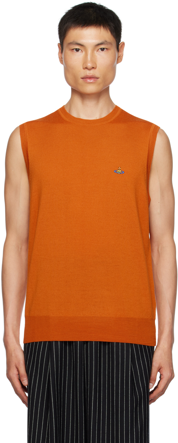 Shop Vivienne Westwood Orange Embroidered Vest In 233-y0006-f410