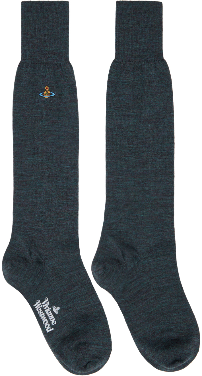 Shop Vivienne Westwood Blue & Gray Uni Colour High Socks In 233-k0025-l405