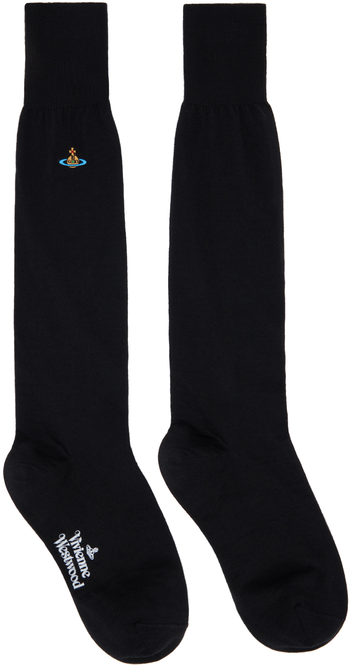 Shop Vivienne Westwood Black Uni Colour High Socks In 233-k0025-n401