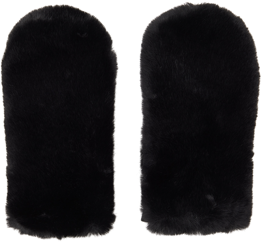 Black Charlie FauxFur Mittens by Stand Studio on Sale