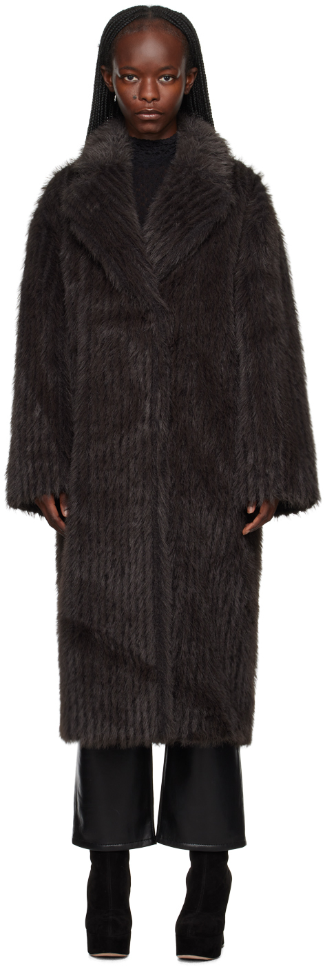 Stand Studio Brown Genevieve Faux-fur Coat In 87500 Dark Brown