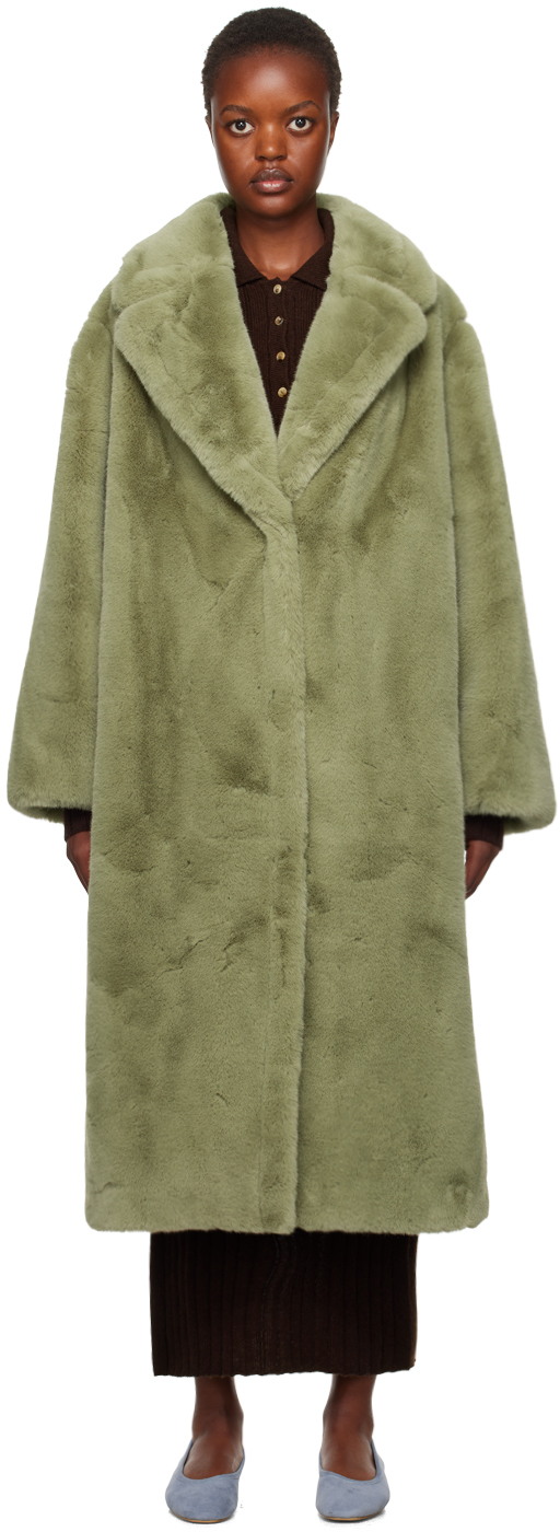 Stand Studio Green Maria Faux-fur Coat In 57010 Sage Green