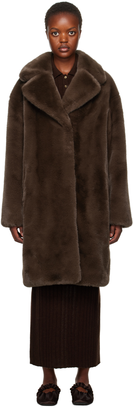 Stand Studio Camille Faux Fur Coat In Brown