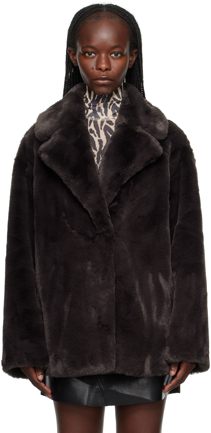 Shop Stand Studio Brown Savannah Faux-fur Jacket In 87500 Dark Brown