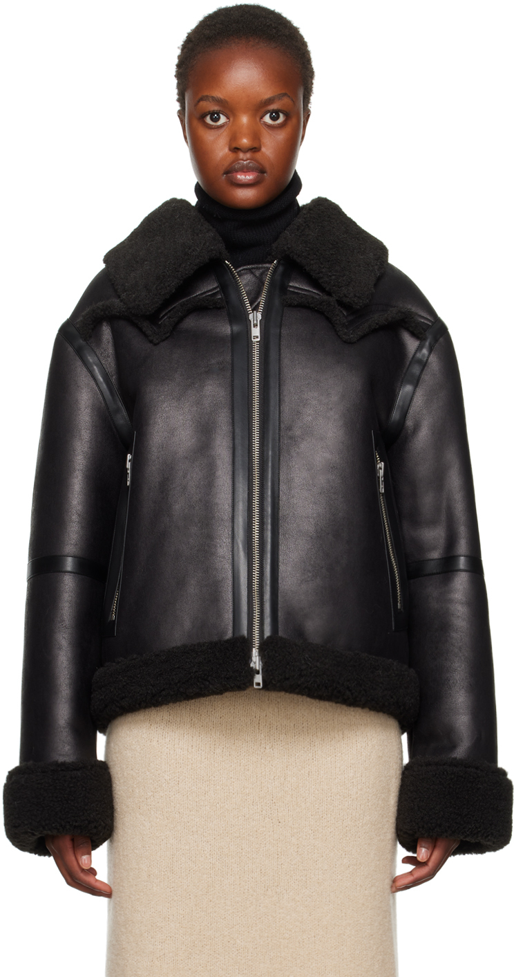 Black Lessie Faux-Shearling Jacket by Stand Studio on Sale