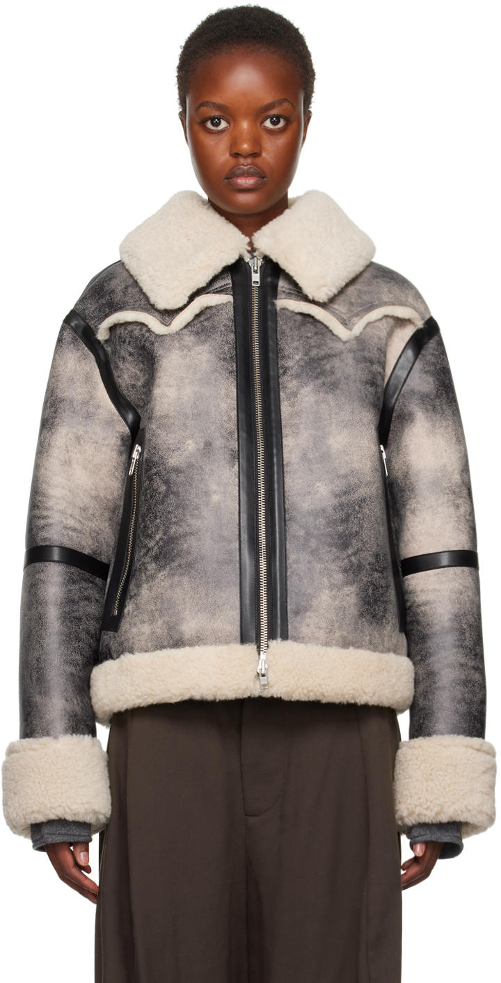 Gray & Off-White Lessie Faux-Shearling Jacket by Stand Studio on Sale
