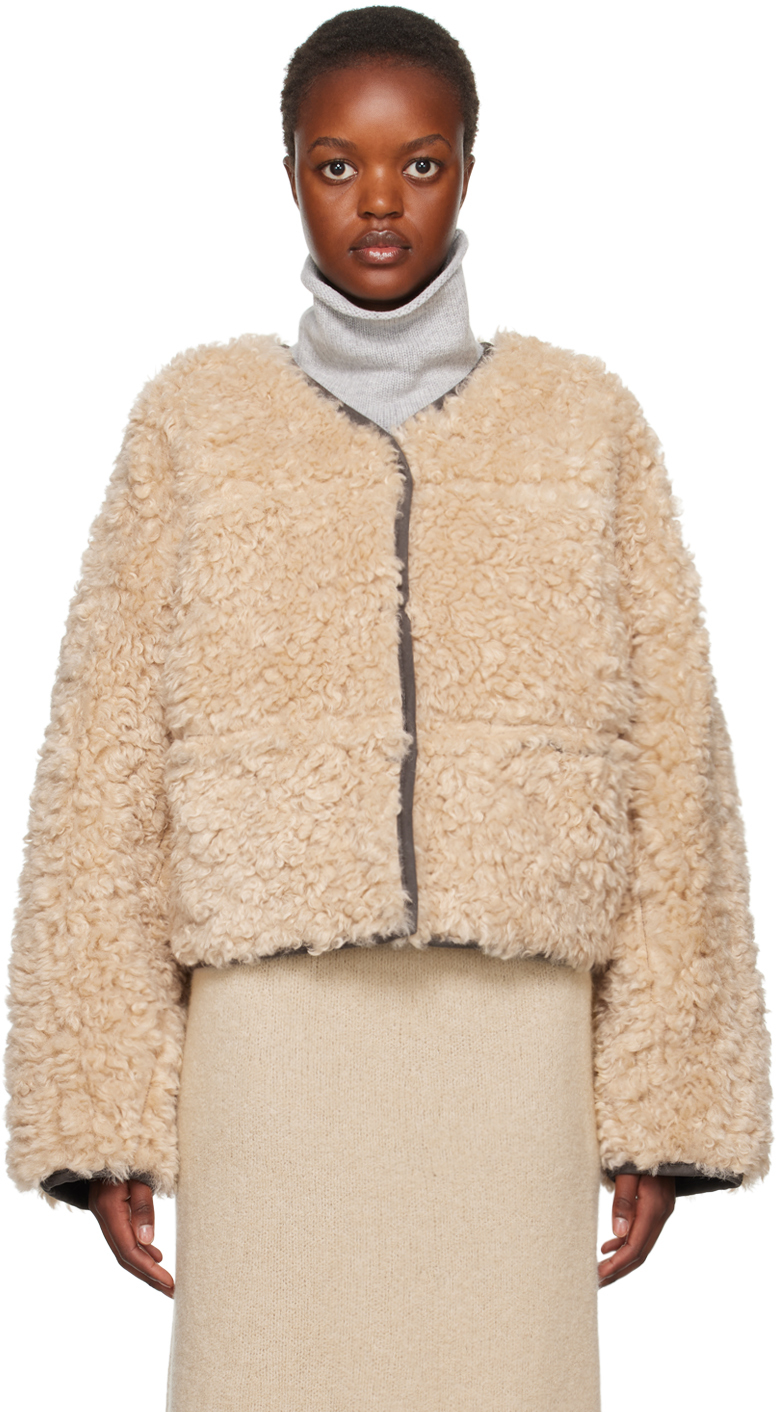 Beige & Gray Charmaine Reversible Faux-Shearling Jacket by Stand Studio on  Sale